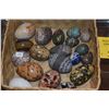 Image 2 : COLLECTION OF ASSORTED STONE, WOOD & PORCELAIN EGGS (DOES NOT INCLUDE BASKET)