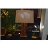 Image 1 : CARVED KOA WOOD LAMP W/WOVEN SHADE (28")