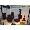 Image 2 : COLLECTION OF RED GLASS VASES, DECANTER & BELL (6 PCS)