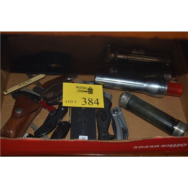 COLLECTION OF KNIVES & VINTAGE FLASHLIGHTS
