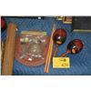 Image 1 : MIXED LOT: WOVEN CUP HOLDERS & BASKET, COPPER PLATE, COASTERS & FLATWARE, DRUM STICKS & MARACAS