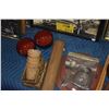 Image 2 : MIXED LOT: WOVEN CUP HOLDERS & BASKET, COPPER PLATE, COASTERS & FLATWARE, DRUM STICKS & MARACAS