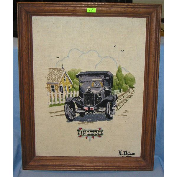 Tin Lizzie country style framed embroidery