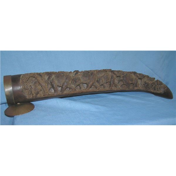 Antique hand carved wooden elephant tusk