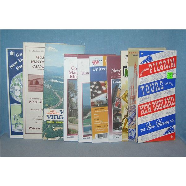 Group of vintage travel maps and brochures