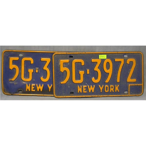 Pair of vintage NY license plates