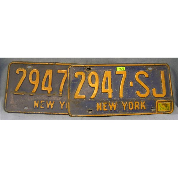 Pair of vintage NY license plates