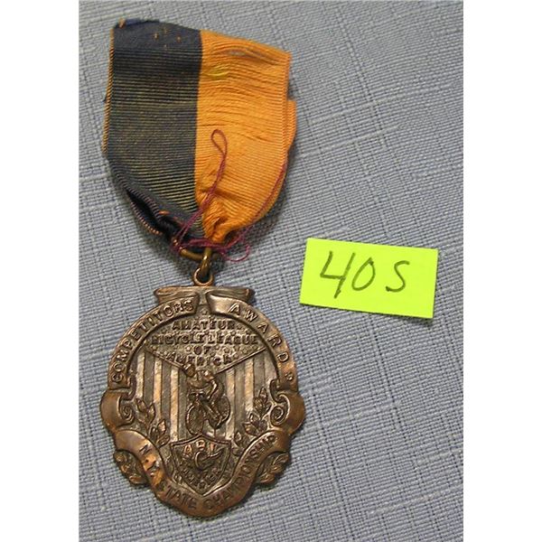 Early NY state bicycle championship medal and ribbon