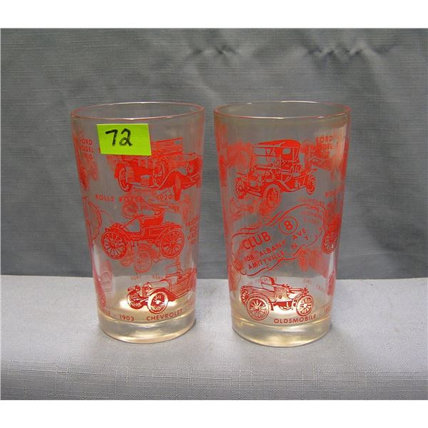 Pair of antique automobile drinking glasses