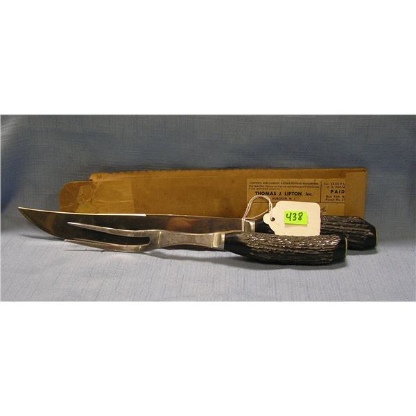 Two piece bone handled carving set