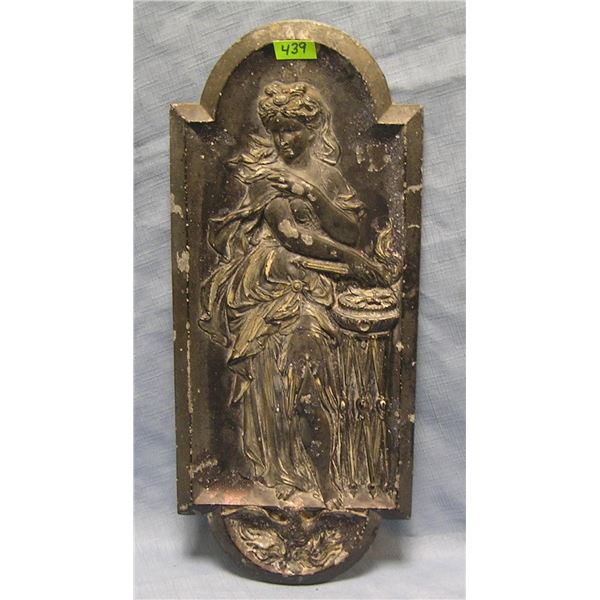 Early cast metal figural Lady Liberty plate