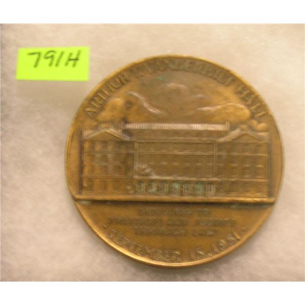 NY University Law center bronze medallion