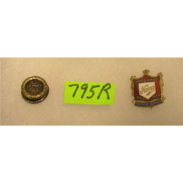 Pair of early employee advertising pins