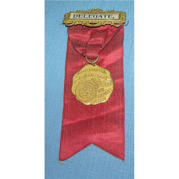 Antique firemans convention badge and ribbon