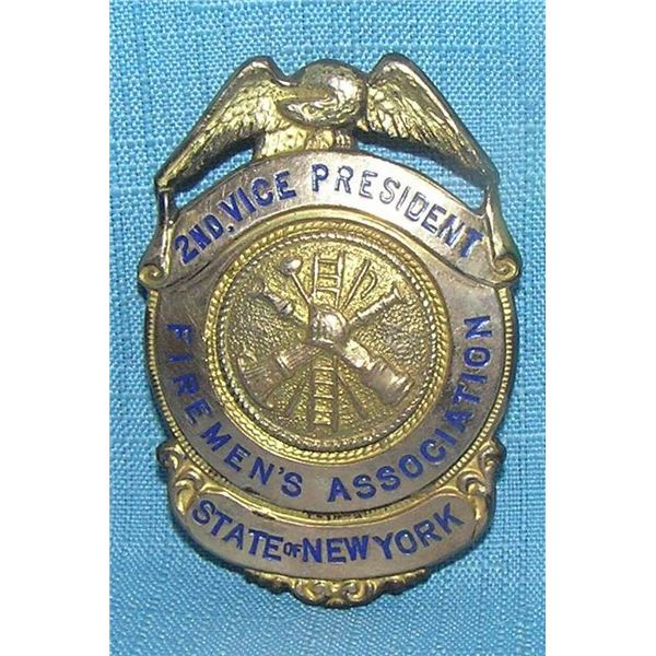 Early State of NY Firemans gold plated badge