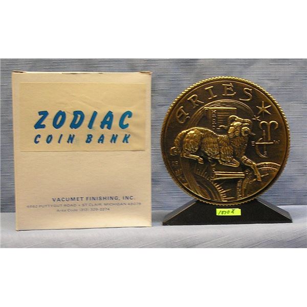 Vintage cast metal zodiac bank Aries