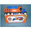 Vintage Gulf cast metal avertising truck bank with original box