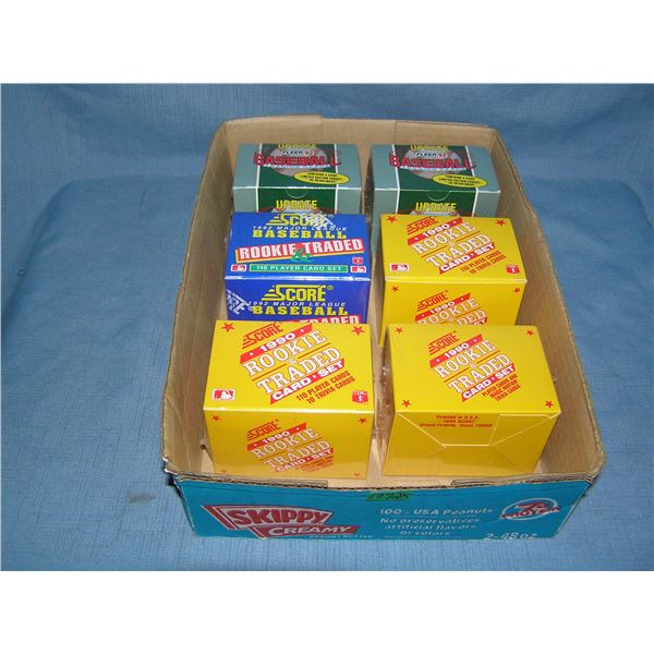 Box full of Fleer and Score traded factory sealed baseball card sets