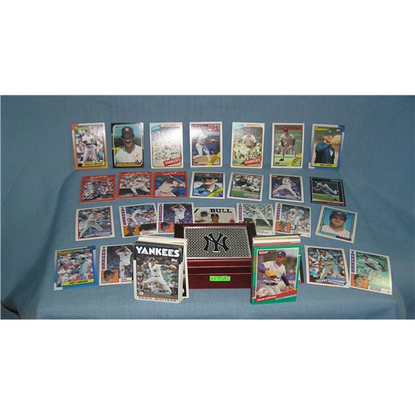 NY Yankees walnut decorative gift box full of NY Yankees baseball cards