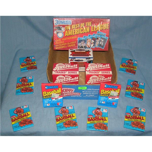 Box full of Topps traded sets and Donruss factory sealed sets