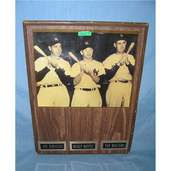 Dimaggio, Mantle and Williams baseball plaque