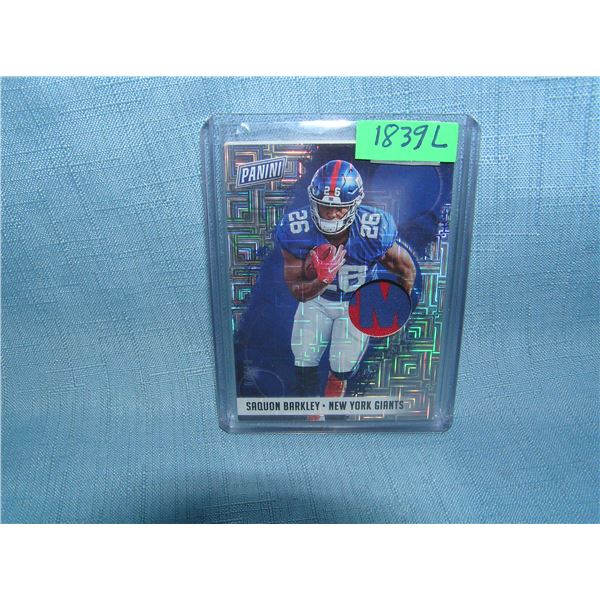 Saquon Barkley rookie football card with game worn material insert
