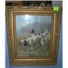Image 1 : Antique framed oil on canvas painting hunting themed with 2 English Setters