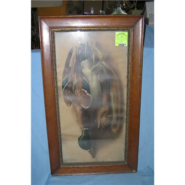 Antique game print featuring a fresh caught duck and squirrel