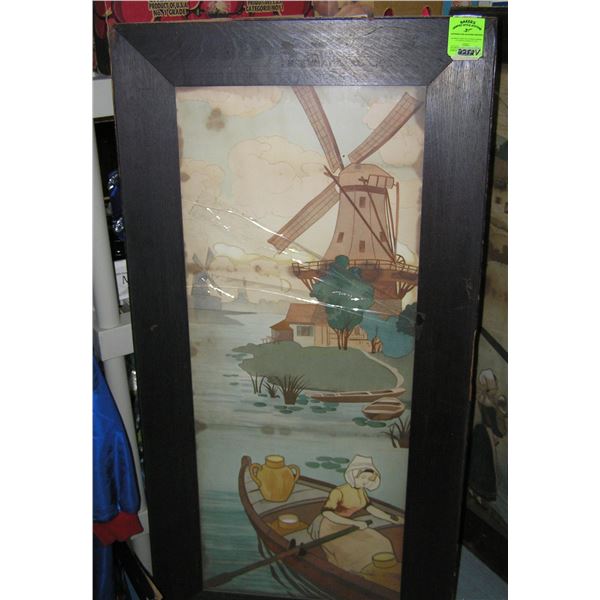 Early Dutch themed art work in a oak frame