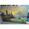 Image 1 : Oil on canvas windmill and water scene