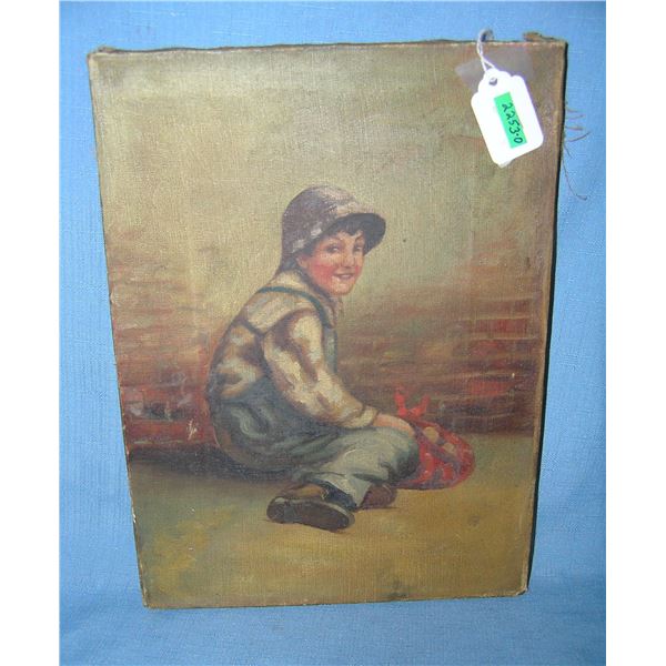 Antique child painting on canvas circa late 1800s