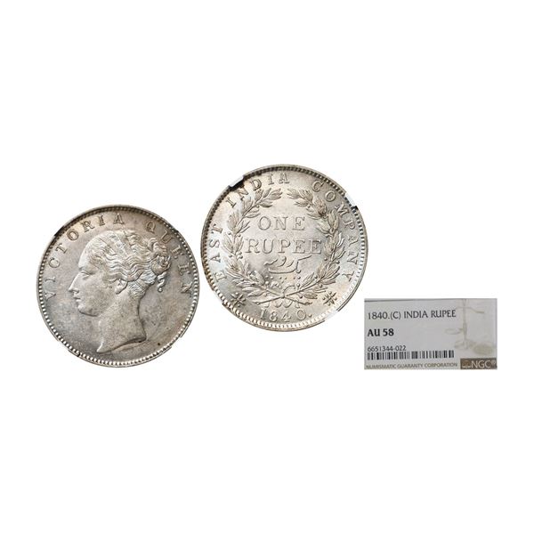 Victoria Queen, Silver Rupee, 1840, Continuous Legend, Calcutta Mint,