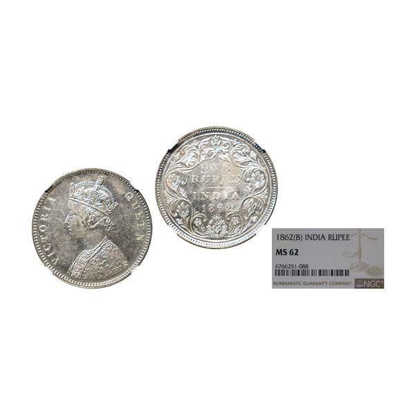 Victoria Queen, Silver Rupee, 1862, A/II, 0/5 dots, die doubling in reverse,