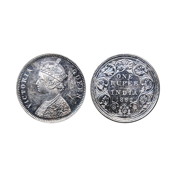 Victoria Queen, Silver Rupee, 1862, A/II, 0/7 dots, Brilliant Uncirculated