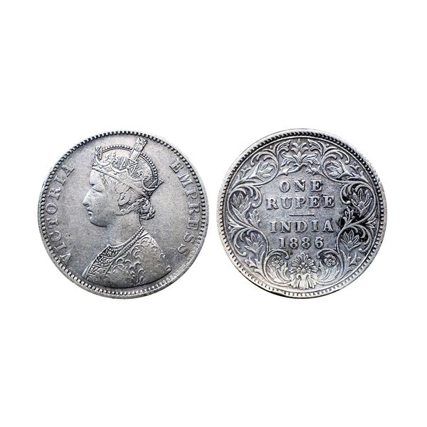 Victoria Empress, Silver Rupee, 1886/5 Beautiful overdate Rupee, C2/I, b incuse