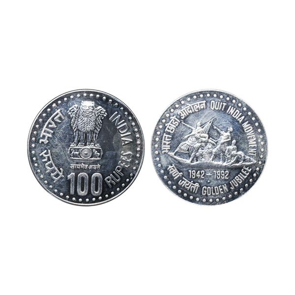 1992, Silver 100 Rupees, Quit India Movement,