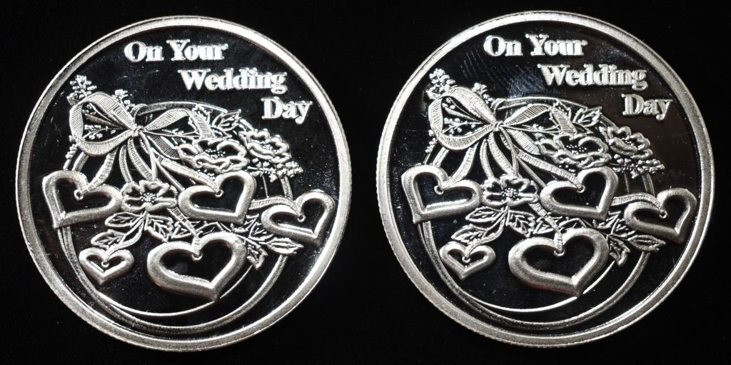 Wedding Silver Rounds (2) 1 OZ ON YOUR WEDDING DAY .999 SILVER ROUNDS