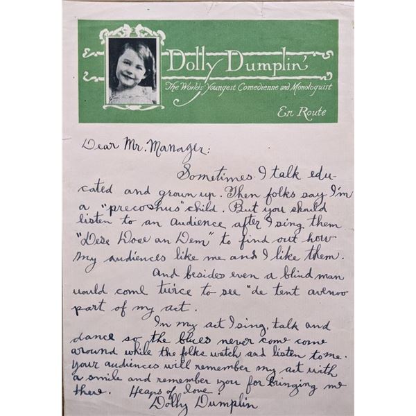 Dolly Dumplin Signed Letter