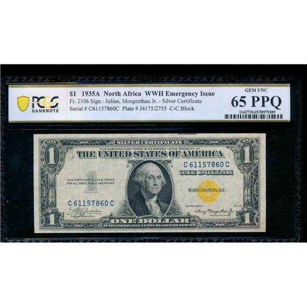 1935A $1 N Africa Silver Certificate PCGS 65PPQ