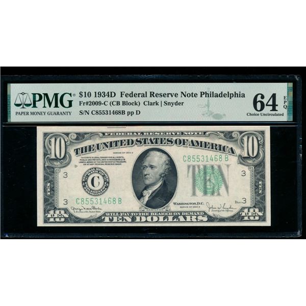 1934D $10 Philadelphia FRN PMG 64EPQ