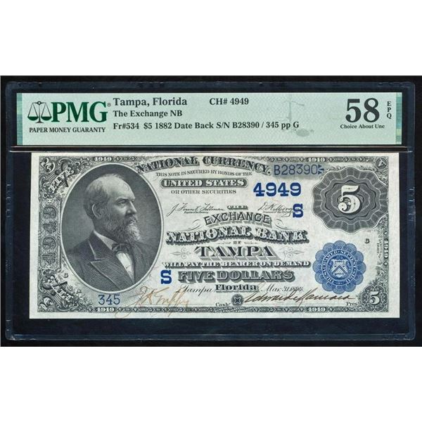 1882 $5 Tampa FL National PMG 58EPQ