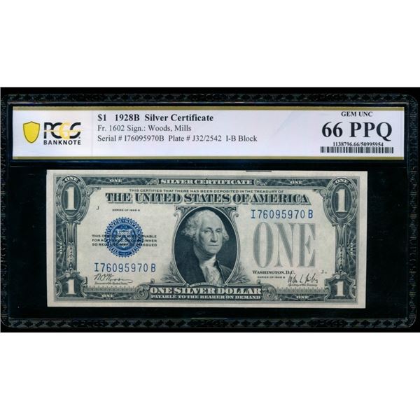 1928B $1 Silver Certificate PCGS 66PPQ