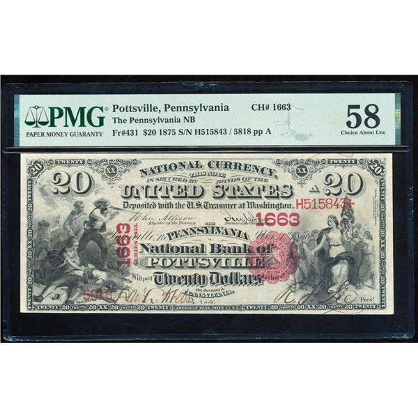 1875 $20 Pottsville PA National PMG 58EPQ