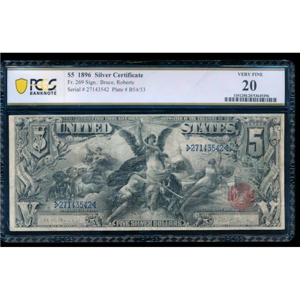 1896 $5 Educational Silver Certificate PCGS 20