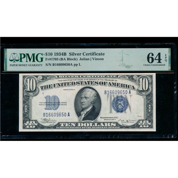 1934B $10 Silver Certificate PMG 64EPQ