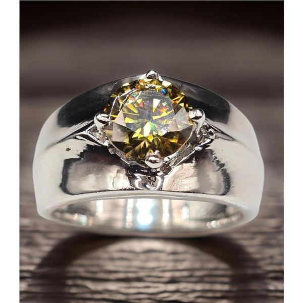Dazzling 2.35 Ct VVs1 Golden Green Amber Lab Simulated Diamond Ring