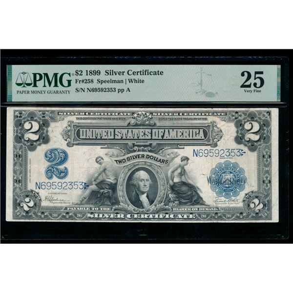 1899 $2 Mini Porthole Silver Certificate PMG 25