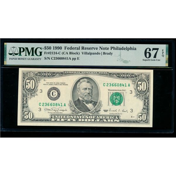 1990 $50 Philadelphia FRN PMG 67EPQ