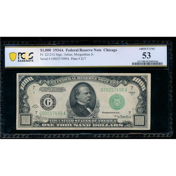 1934A $1000 Chicago FRN PCGS 53