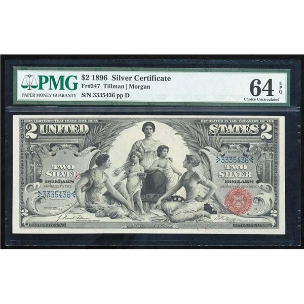 1896 $2 Educational Silver Certificate PMG 64EPQ